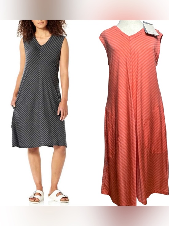 Icebreaker Dresses & Skirts - Icebreaker NWT Women Cool Lite Elowen V Neck Coral Striped Sleeveless Dress Med